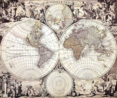Mapa Świata 1686r. - G. Valck reprint z możliwością personalizacji grawerem - Idealny prezent dla historyka i podróżnika - Wymiary 56,5 x 47,5 cm