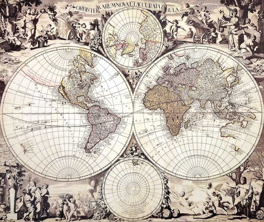 Mapa Świata 1686r. - G. Valck reprint z możliwością personalizacji grawerem - Idealny prezent dla historyka i podróżnika - Wymiary 56,5 x 47,5 cm