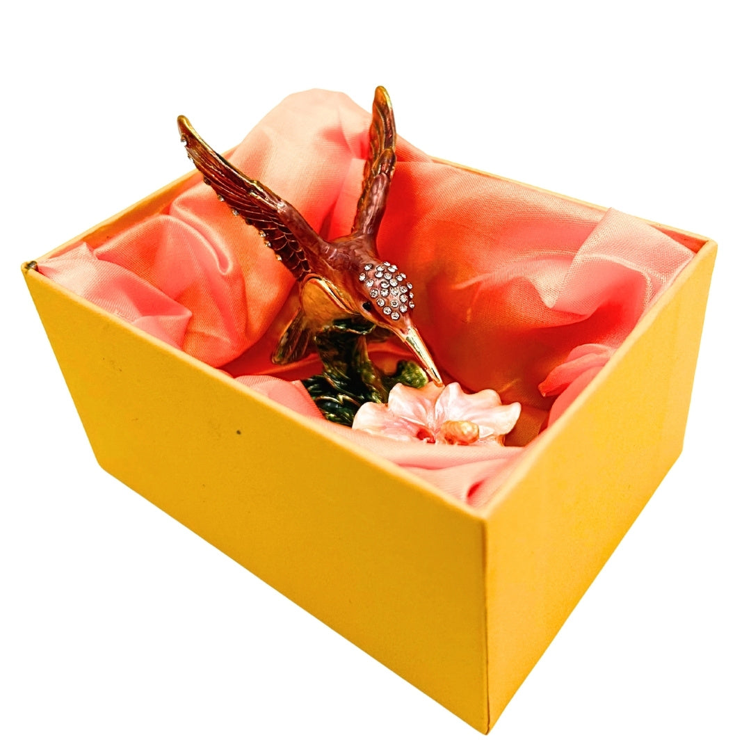 Exclusive Hummingbird Jewelry Box with Crystals, Personalized Engraving, Metal, 8x5.5x7 cm