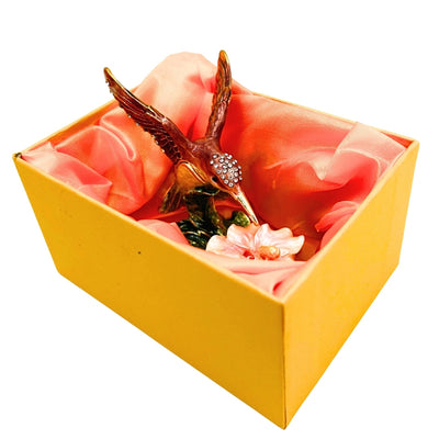 Exclusive Hummingbird Jewelry Box with Crystals, Personalized Engraving, Metal, 8x5.5x7 cm