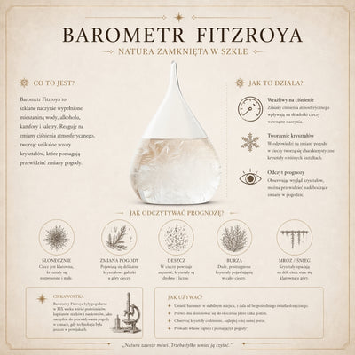 Barometr Burzowy Fitzroya Globus z Możliwością Grawerowania - Elegancka Dekoracja Biurka w Szkło i Drewno, Wysokość 18,5 cm