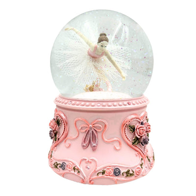 Tańcząca Baletnica w Szklanej Kuli 15cm z Personalizowanym Grawerem - Elegancka Pozytywka z Pastelową Podstawą i Melodią Jezioro Łabędzie