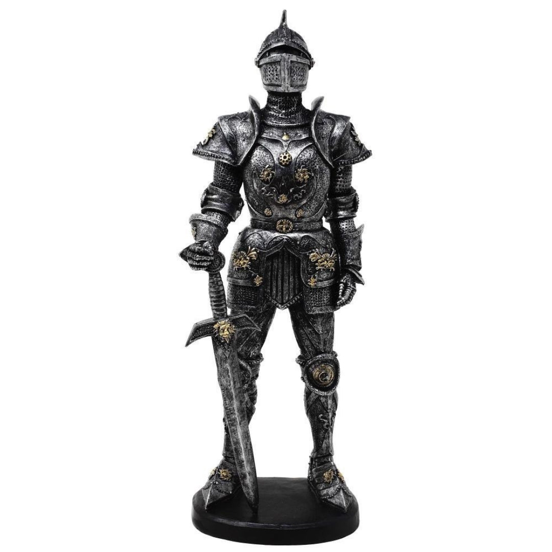 Figurka Dekoracyjna Rycerz w Zbroi 39cm Srebrna z Możliwością Personalizacji Grawerem