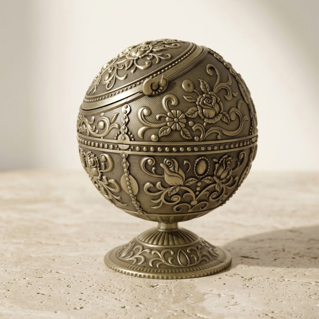 Elegant metal ball ashtray with engraving