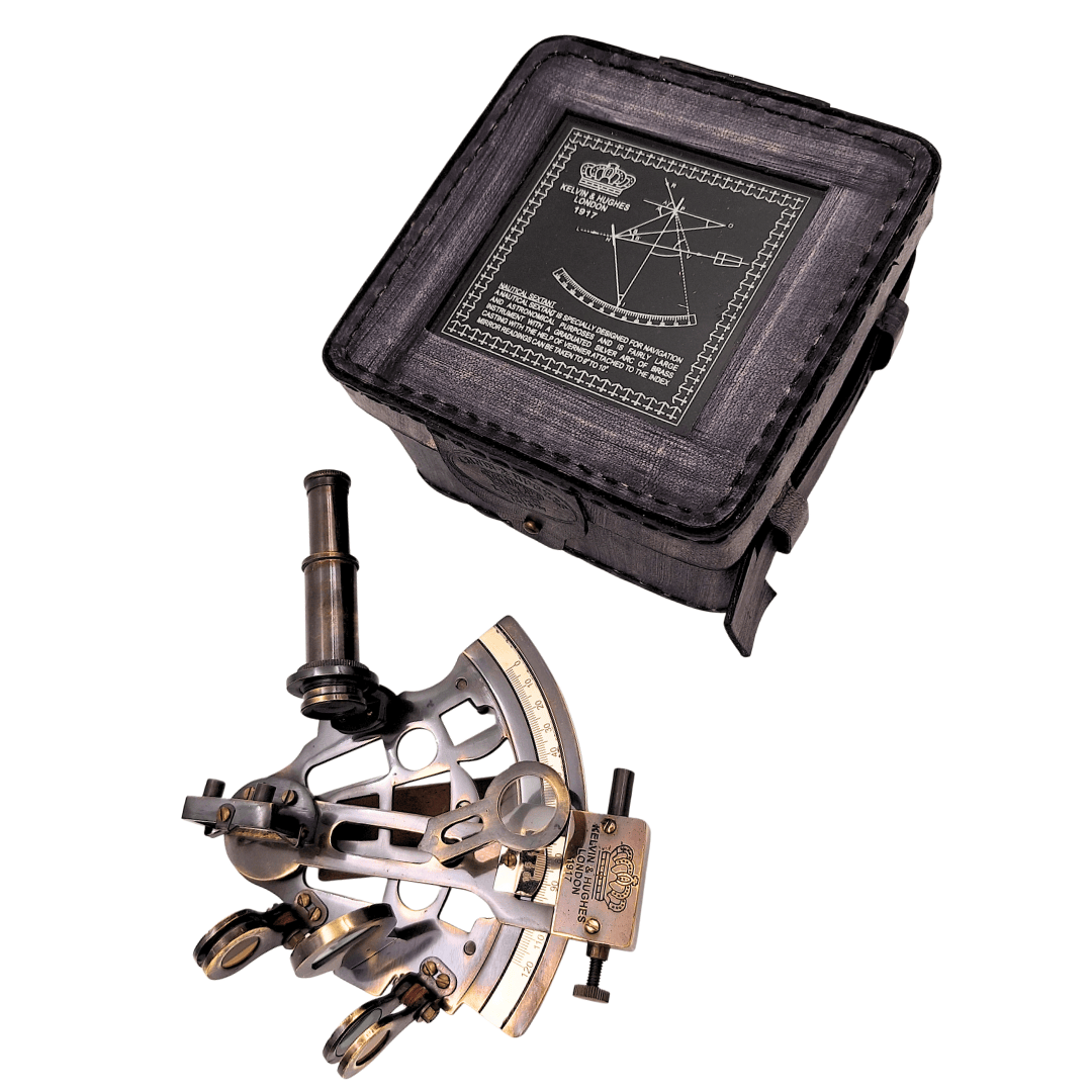Brass Sextant with Personalized Engraving in a Leather Box