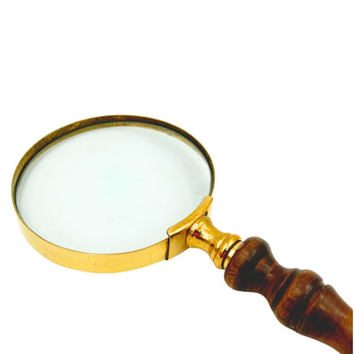 Lupa Mosiężna Retro z Drewnianą Rączką - Szkło Powiększające 18 cm z Możliwością Personalizacji Grawerem
