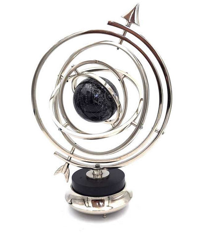 Astrolab sferic cu glob, 44,5 cm, în culoare argintie, cu posibilitate de personalizare prin gravură