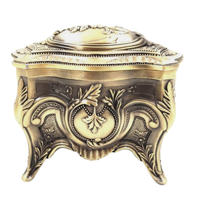Gold Retro Metal Jewelry Box with Personalized Engraving Option - Elegant and Richly Decorated, Perfect for Gift - Dimensions: 10.8 x 7.7 x 9.2 cm, Solid and Impressive, Ideal for Storing Valuable Items