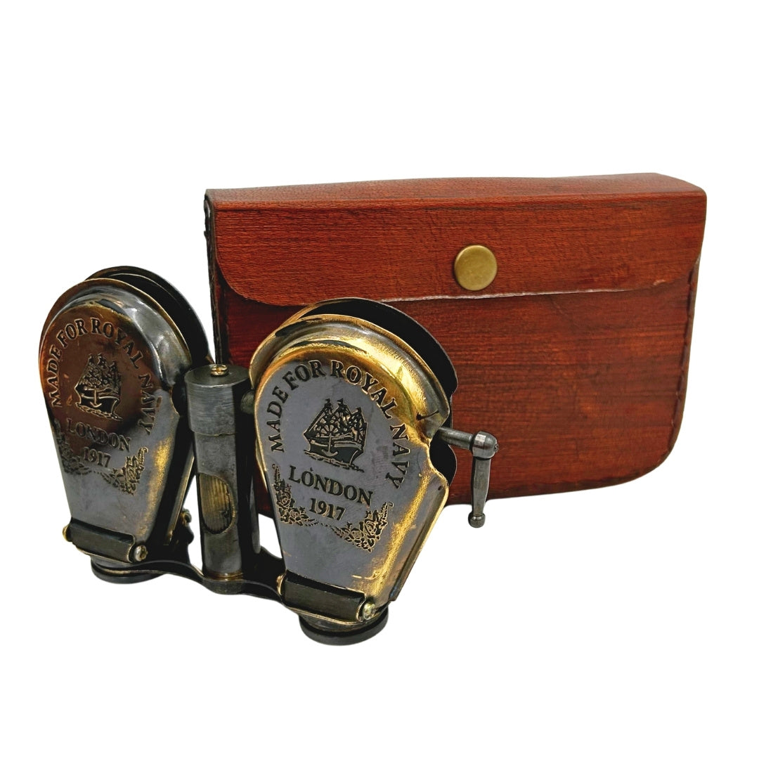 Mosiężna Lornetka Retro w Skórzanym Etui z Możliwością Graweru