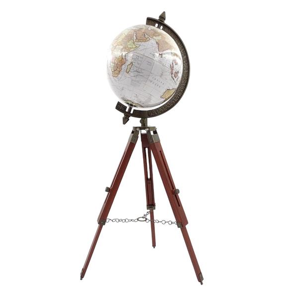 Elegancki Globus Kolonialny na Drewnianym Trójnogu NC2140 z Regulowaną Wysokością do 78 cm, Laminowaną Mapą w Odcieniach Bieli i Brązu, Idealny na Prezent z Możliwością Personalizacji Grawerem