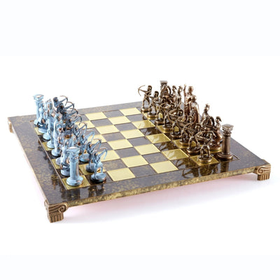 Szachy Mosiężne Łucznicy 44x44cm z Możliwością Personalizacji Grawerem - Luksusowy Prezent dla Miłośników Mitologii i Strategii, Wysokiej Jakości Ręcznie Wykonane Figurki