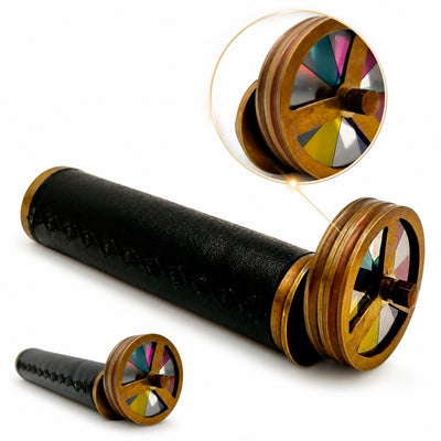 Retro Kaleidoscope Made of Brass and Leather with Personalized Engraving Option - Elegant Gift, Height 18 cm, Diameter 5.5 cm