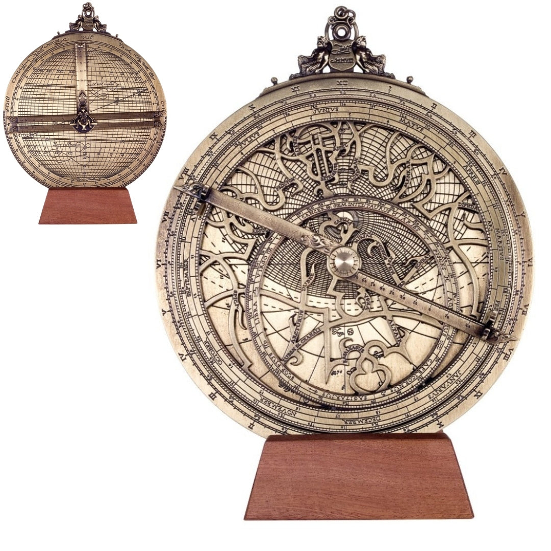 Astrolab Rojas H34 din alamă, cu posibilitate de personalizare prin gravură – diametru 20 cm, cadou elegant pentru orice ocazie, instrument de navigație și astronomie realizat manual, în stil renascentist