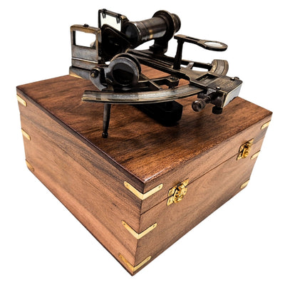 Brass Sextant with Engraving in Wooden Box