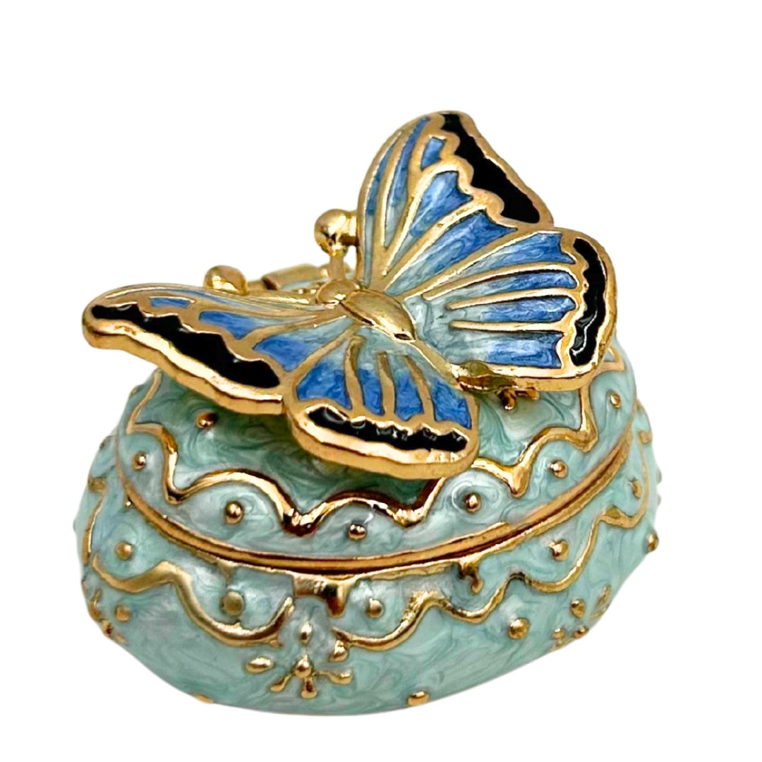 Exclusive Butterfly Jewelry Box with Crystals, Personalized Engraving, White and Gold, 3.5 cm Height