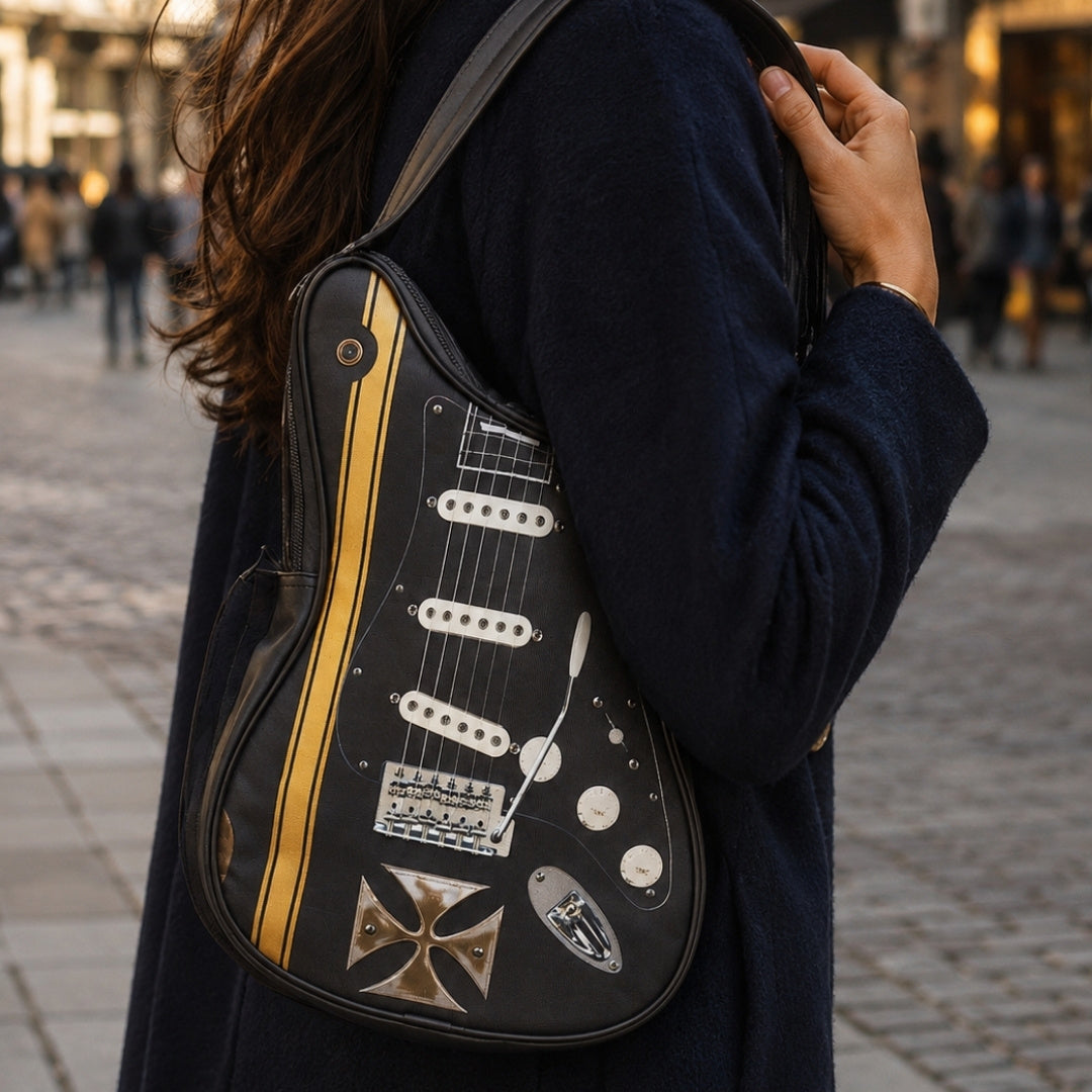 Torba na ramię w kształcie gitary z krzyżem maltańskim - Personalizowany prezent dla gitarzysty