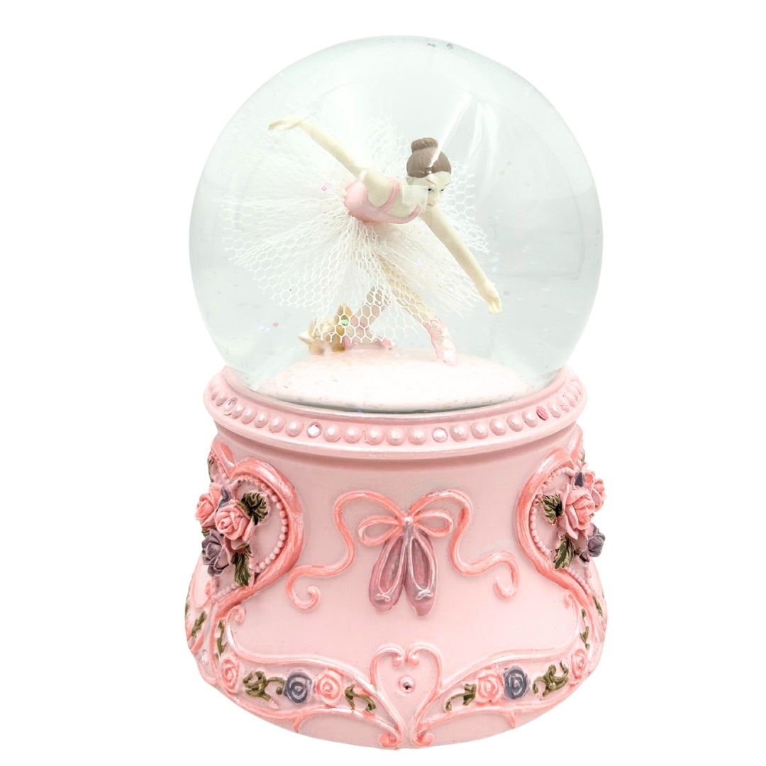 Tańcząca Baletnica w Szklanej Kuli 15cm z Personalizowanym Grawerem - Elegancka Pozytywka z Pastelową Podstawą i Melodią Jezioro Łabędzie