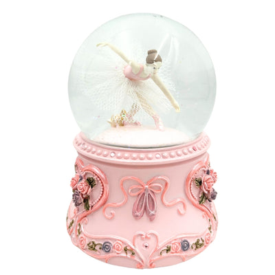 Tańcząca Baletnica w Szklanej Kuli 15cm z Personalizowanym Grawerem - Elegancka Pozytywka z Pastelową Podstawą i Melodią Jezioro Łabędzie