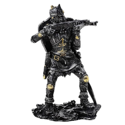 Figurka Średniowieczny Rycerz z Kuszą 20cm z Możliwością Personalizacji Grawerem - Srebrno-Złota Dekoracja na Prezent dla Miłośników Historii i Fantasy - Ręcznie Malowana z Polyresinu