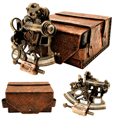 Sekstant Mosiężny Retro w Skórzanym Etui - Elegancki Instrument Nawigacyjny z Możliwością Grawerunku - Idealny Prezent dla Miłośników Żeglarstwa i Historii - Wymiary 13x12x7 cm