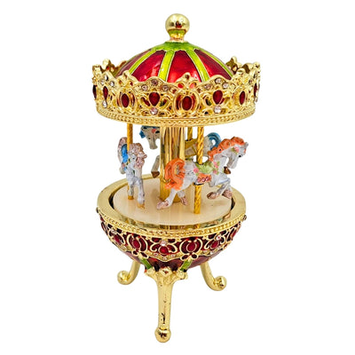Muzyczna Pozytywka Karuzela z Grawerem - Elegancka Dekoracja w Złocie i Czerwieni, 14 cm