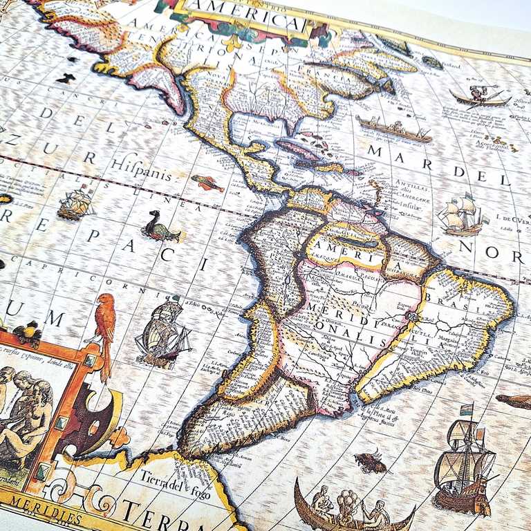 Mapa Ameryki 1628r. - J. Hondius Reprint z możliwością personalizacji grawerem - Idealny prezent dla podróżników i miłośników historii - Wymiary 37,5 x 50 cm