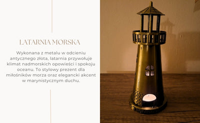 Latarnia Morska Świecznik na Tealight 18,5 cm w Antycznym Złocie z Opcją Grawerunku
