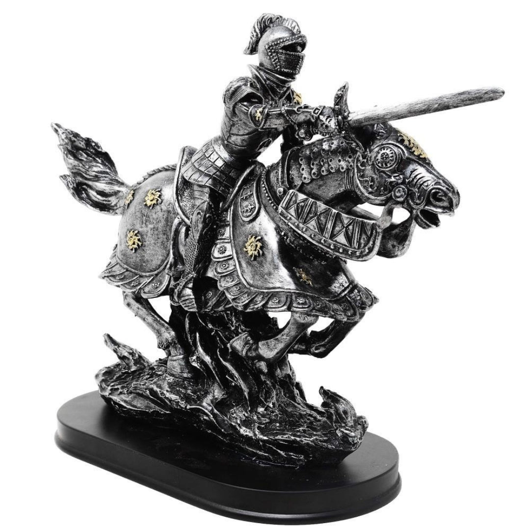 Figurka Rycerz na Koniu 31cm – Ręcznie Malowana Polyresin z Możliwością Personalizacji Graweru