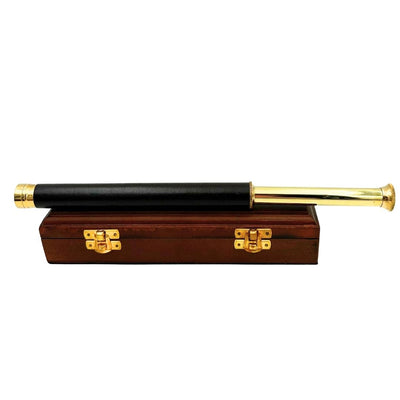 Brass and Leather Telescope with Personalized Engraving in Wooden Box
