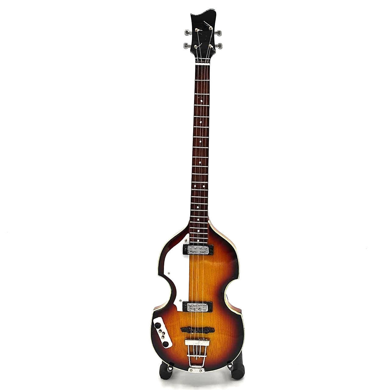 Mini gitara basowa w stylu Paul McCartney, MGT-2028, mahoniowa, możliwość personalizacji grawerem, idealna na prezent, wysokość 27,5 cm