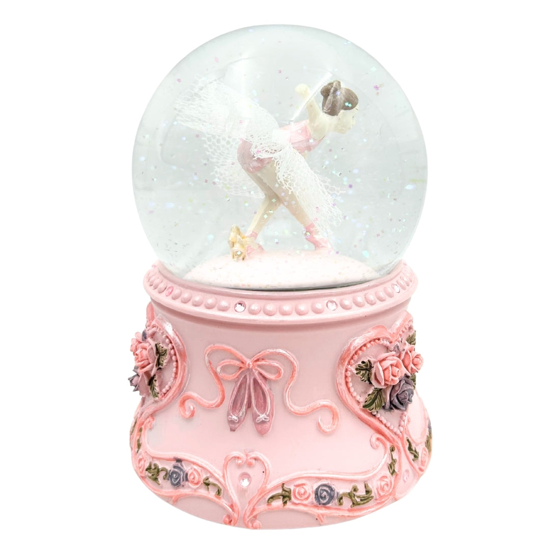 Tańcząca Baletnica w Szklanej Kuli 15cm z Personalizowanym Grawerem - Elegancka Pozytywka z Pastelową Podstawą i Melodią Jezioro Łabędzie