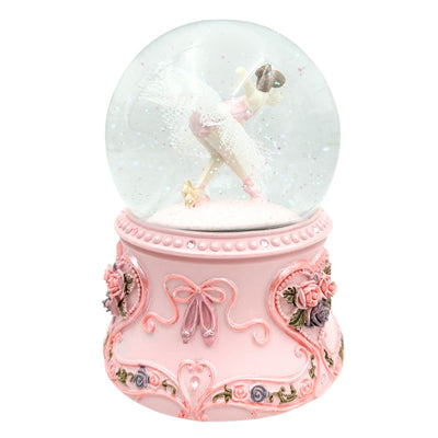 Tańcząca Baletnica w Szklanej Kuli 15cm z Personalizowanym Grawerem - Elegancka Pozytywka z Pastelową Podstawą i Melodią Jezioro Łabędzie