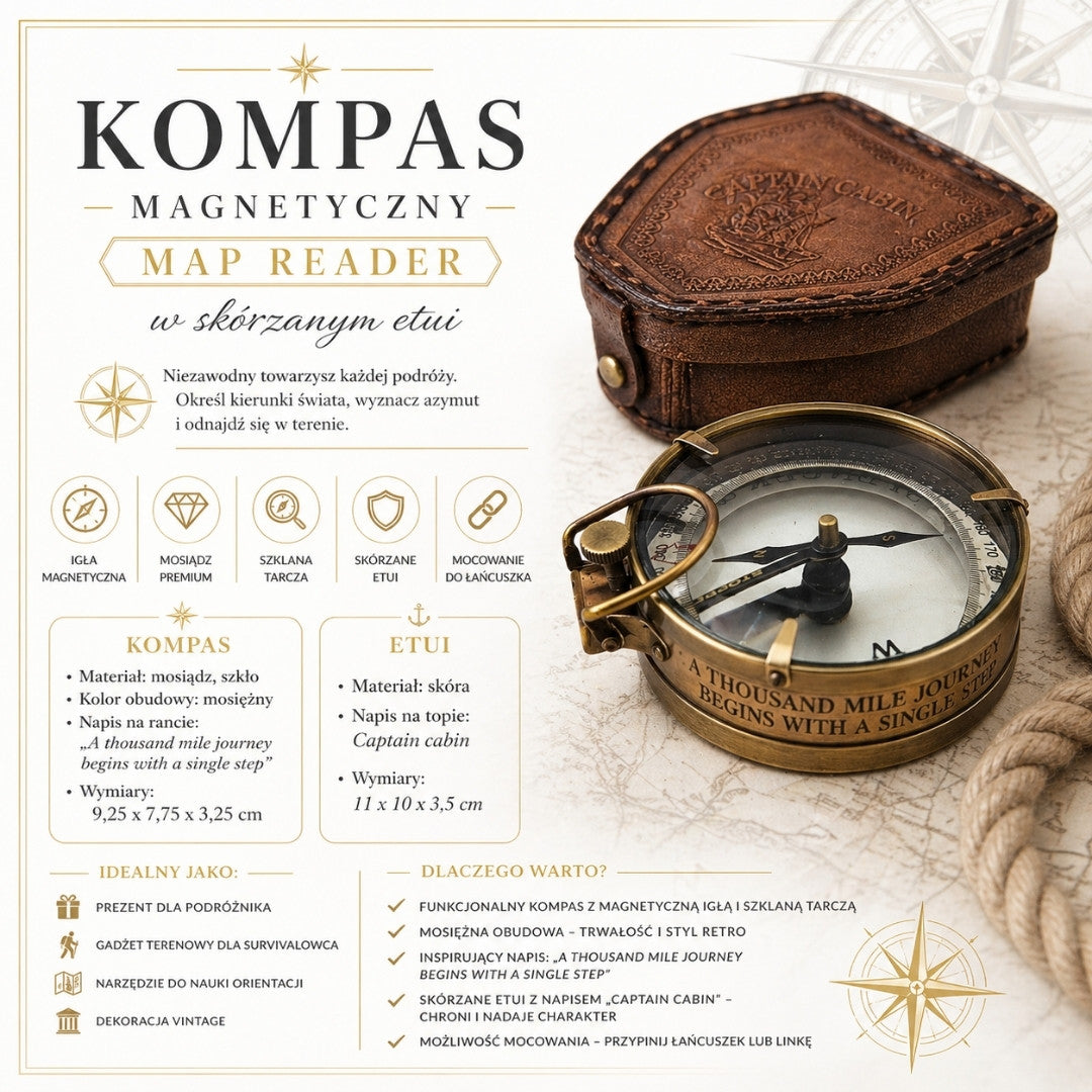 Traveler's Compass with Personalized Engraving in Leather Case - Brass Retro Gadget for Gift, 9.25 cm with Inspiring Inscription