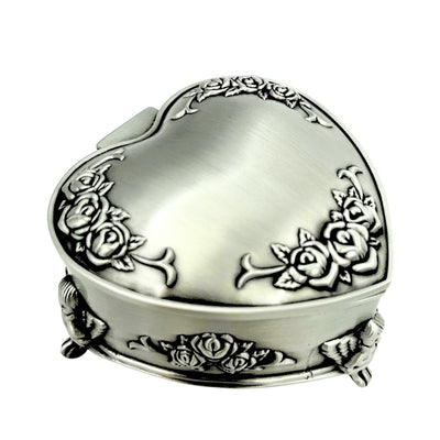Heart-Shaped Metal Jewelry Box with Personalized Engraving Option – Elegant Gift for Valentine's Day, Anniversary, or Birthday, Decorated with Rose Motif, Dimensions 8.7 x 8.4 x 5.1 cm