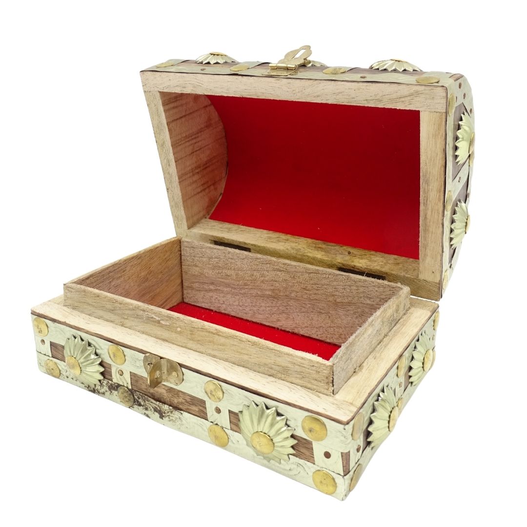 Wooden Trinket Box SE14 with Customizable Engraving, Brown and Gold, Perfect Gift – 16x9.5x10 cm