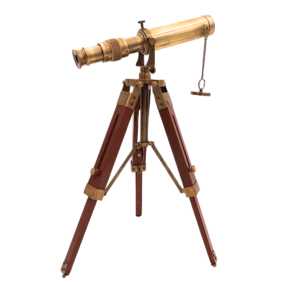 Retro Brass Telescope on Wooden Tripod with Adjustable Height and Engraving Option