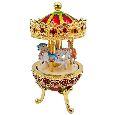 Muzyczna Pozytywka Karuzela z Grawerem - Elegancka Dekoracja w Złocie i Czerwieni, 14 cm