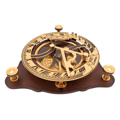 Elegant Brass Compass with Sundial on Wooden Base C064 with Option for Personalized Engraving