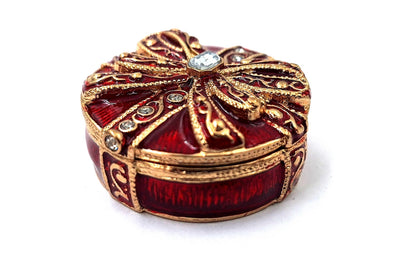 Exclusive metal gift box with crystals B0118-08 in red and gold, customizable engraving, perfect for jewelry and an elegant gift for any woman, dimensions 4x4x1 cm, glamour style