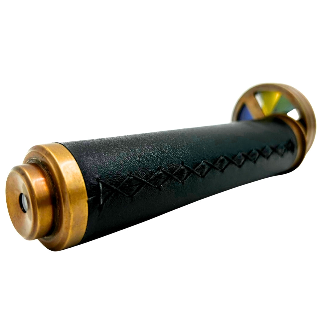Retro Kaleidoscope Made of Brass and Leather with Personalized Engraving Option - Elegant Gift, Height 18 cm, Diameter 5.5 cm