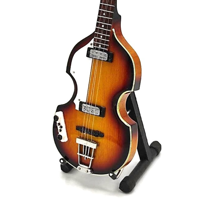 Mini gitara basowa w stylu Paul McCartney, MGT-2028, mahoniowa, możliwość personalizacji grawerem, idealna na prezent, wysokość 27,5 cm