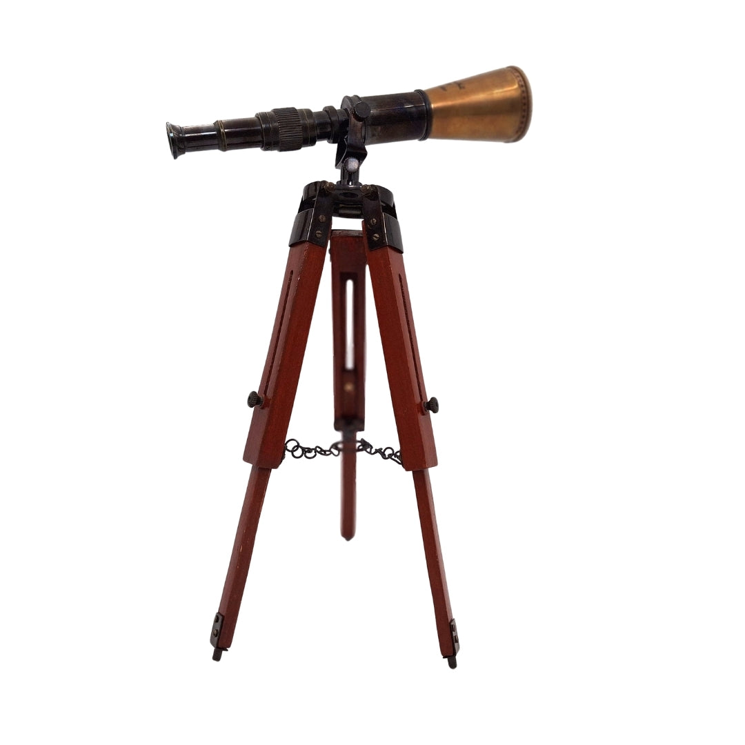 Lunetă din alamă pe trepied, cu posibilitate de personalizare prin gravură - element decorativ elegant pentru cadou, înălțime reglabilă până la 30 cm