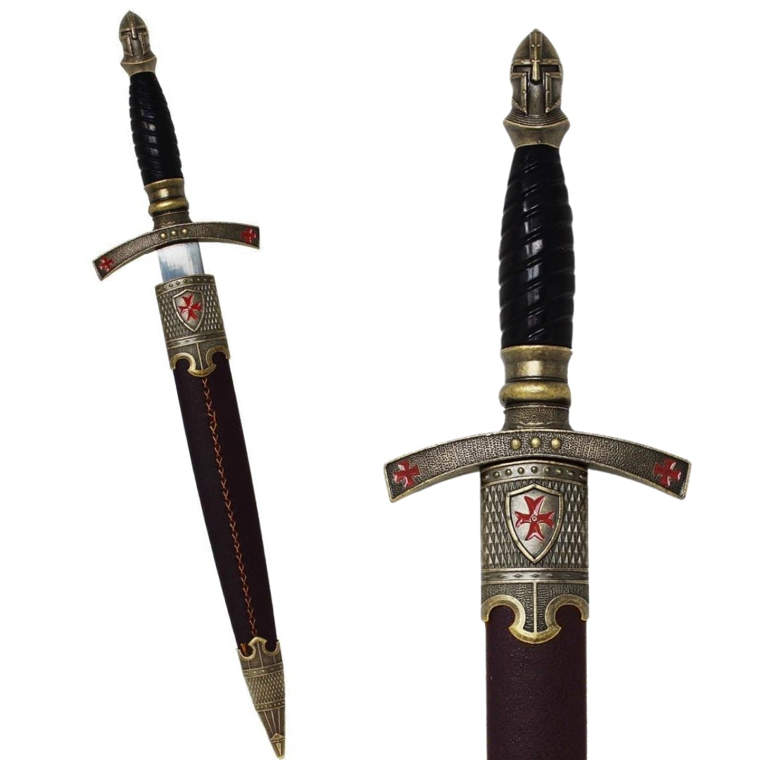 Sztylet Templariuszy w Pochwie Dekoracyjny z Grawerem – Replika ze Stali Szlachetnej, 40 cm