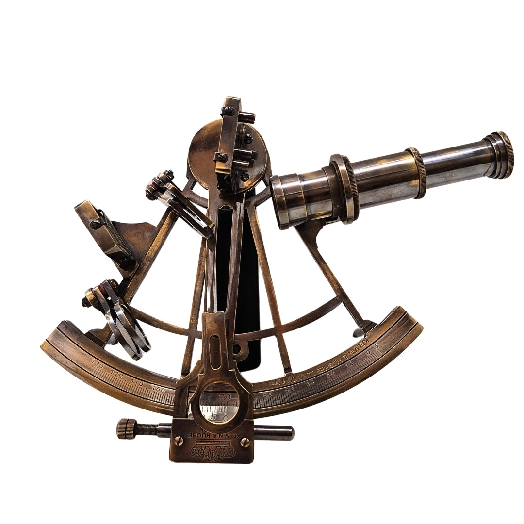 Brass Sextant with Engraving in Wooden Box