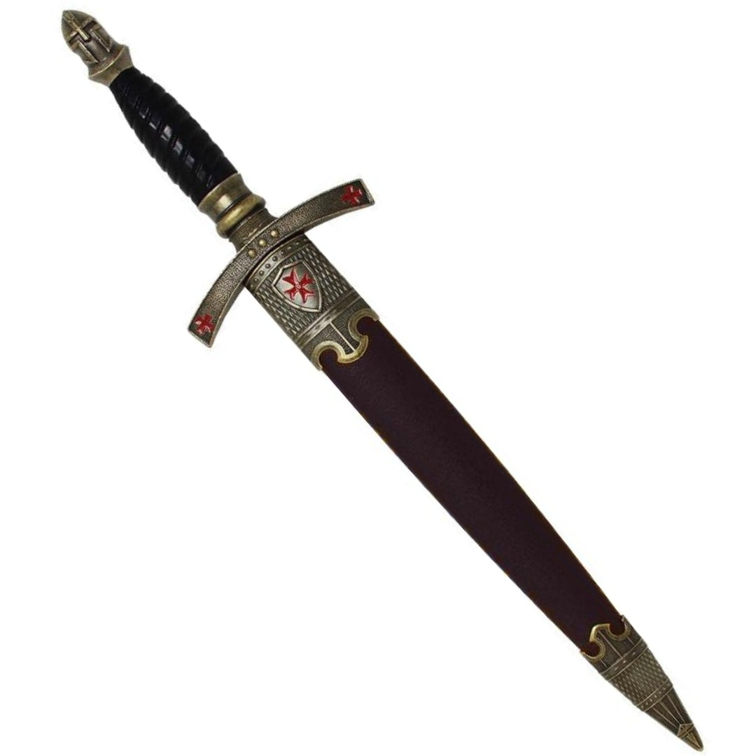 Sztylet Templariuszy w Pochwie Dekoracyjny z Grawerem – Replika ze Stali Szlachetnej, 40 cm