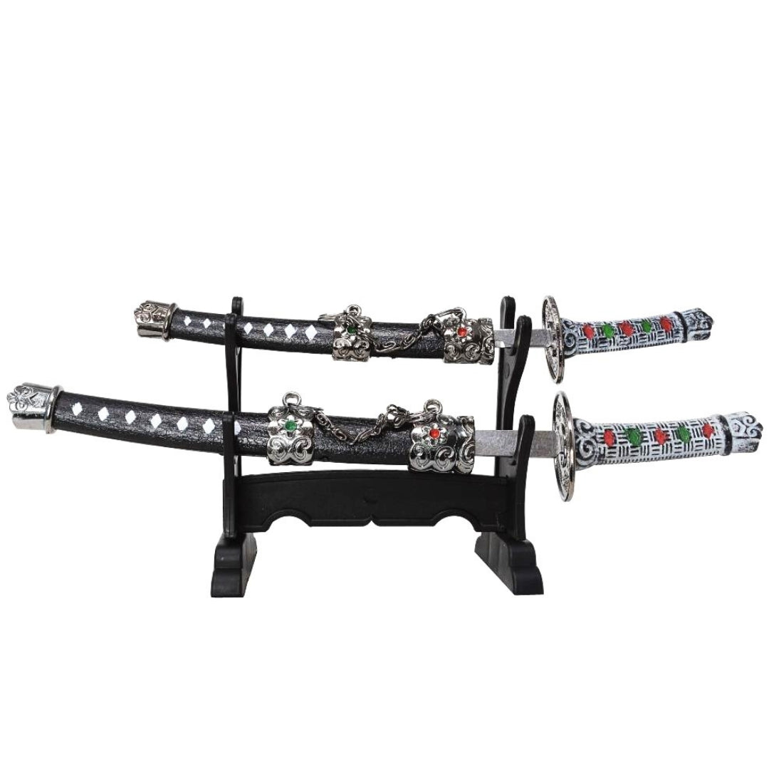 Zestaw Noży do Listów z Grawerem – Otwieracze do Listów w Kształcie Mieczy Samurajskich Katana SW-201 – Personalizowany Prezent na Biurko, Wykonane z Metalu i Tworzywa, Długość Ostrzy 9,5 cm i 12 cm, Elegancka Dekoracja do Gabinetu lub Domowego Biura