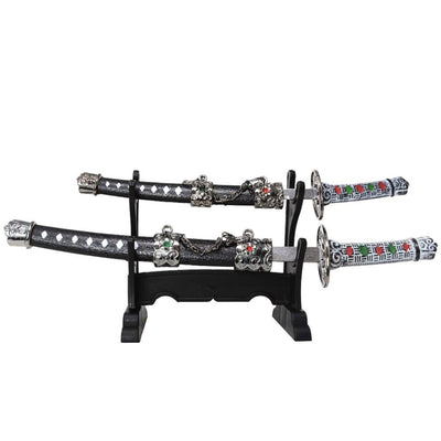 Zestaw Noży do Listów z Grawerem – Otwieracze do Listów w Kształcie Mieczy Samurajskich Katana SW-201 – Personalizowany Prezent na Biurko, Wykonane z Metalu i Tworzywa, Długość Ostrzy 9,5 cm i 12 cm, Elegancka Dekoracja do Gabinetu lub Domowego Biura