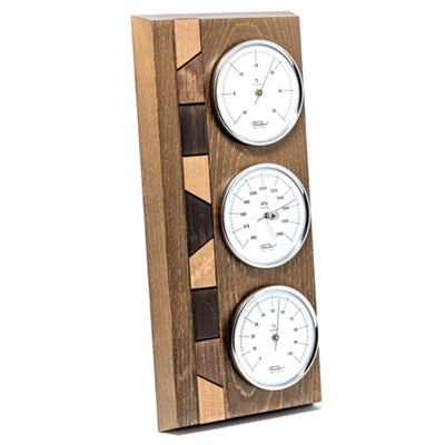 Fischer 9171-31 weather station with barometer, hygrometer, and thermometer on wooden base with engraving personalization option