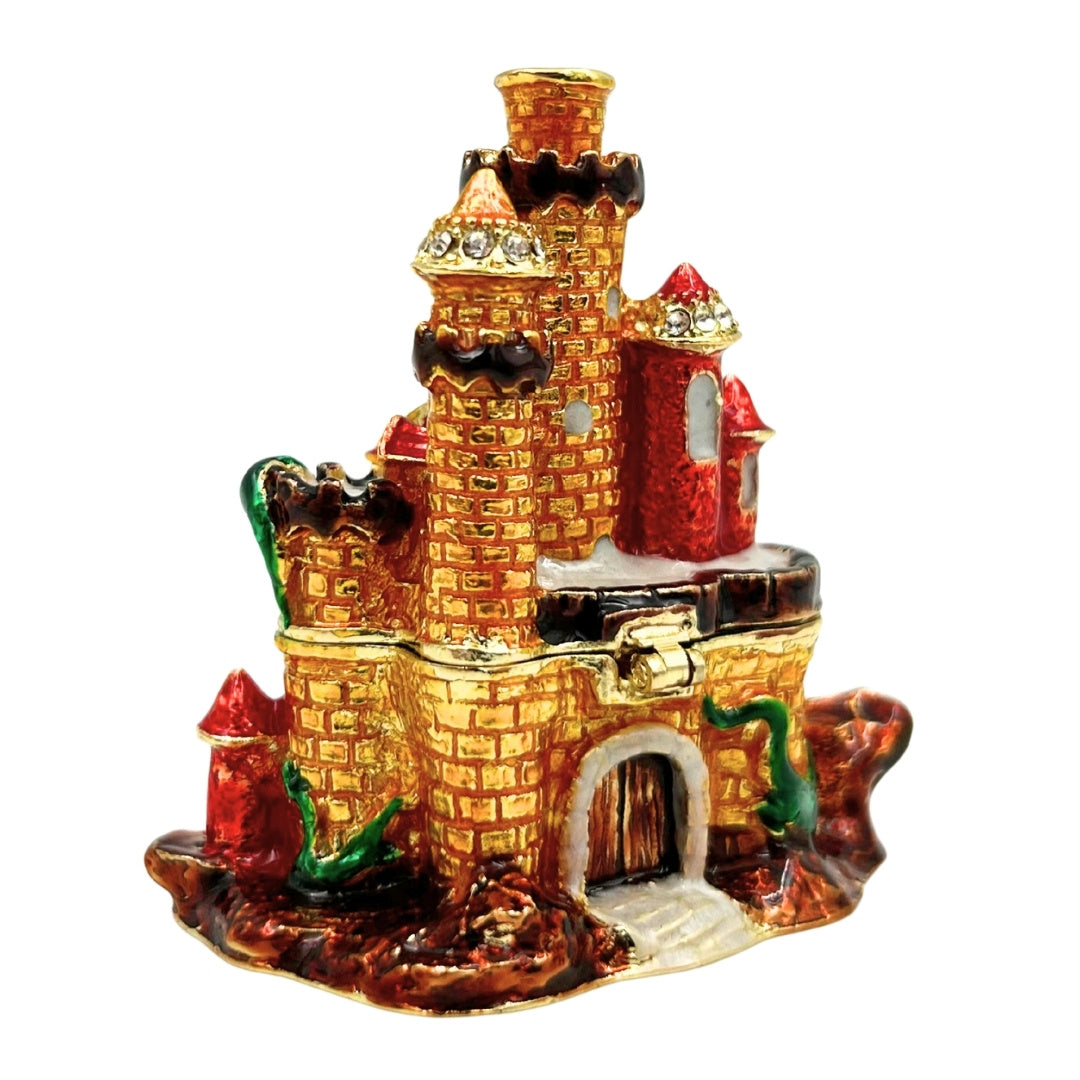 Castle-Shaped Jewelry Box Decorated with Crystals with Option for Personalized Engraving