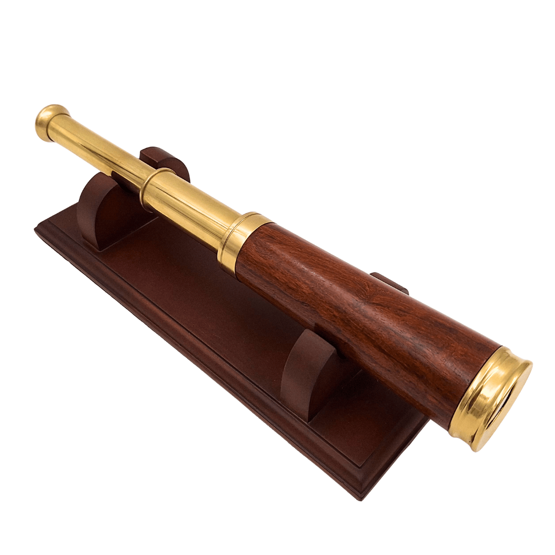 Brass and Wood Telescope with Option for Personalized Engraving on Elegant Wooden Base